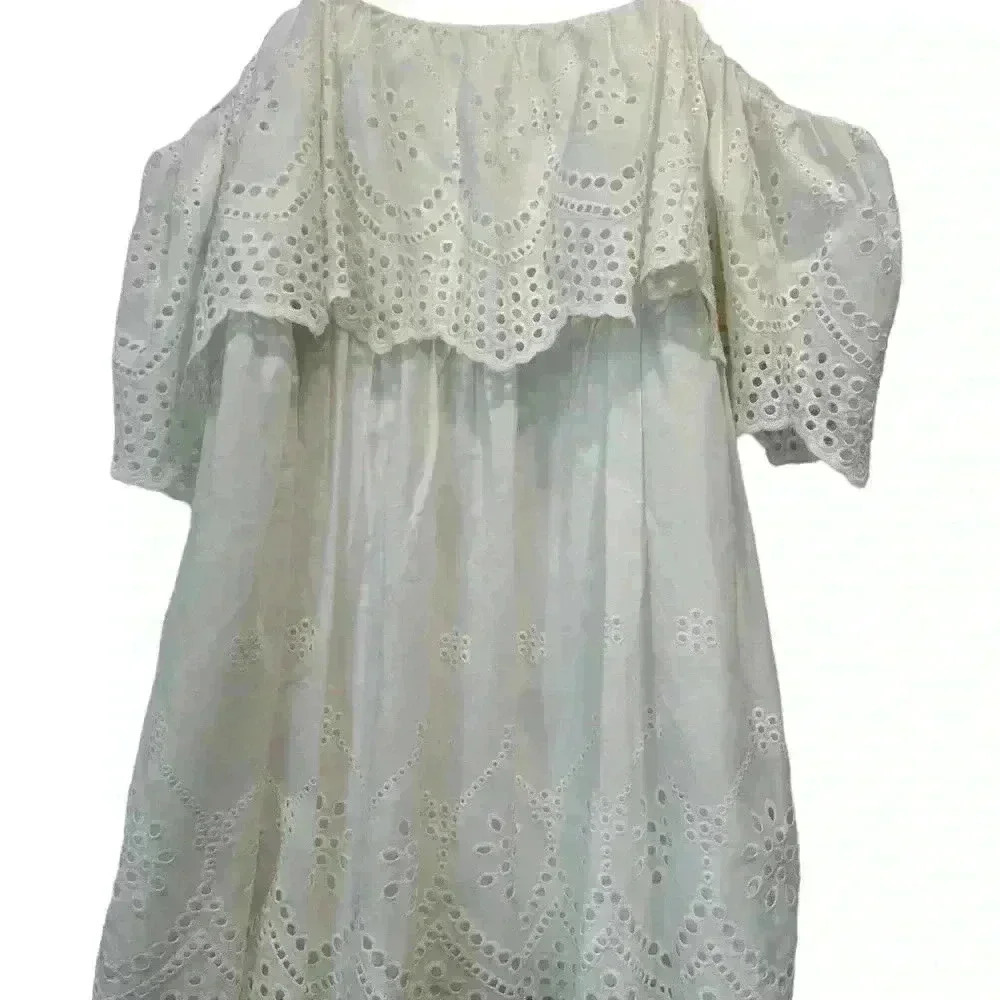 ASOS DESIGN premium double layer off shoulder mini dress white Size 12 - Picture 7 of 12